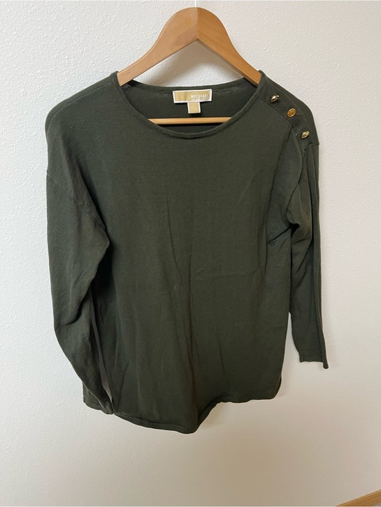 Michael Kors Tops - Michael Kors Olive Green Button-Shoulder Sweater women’s size S